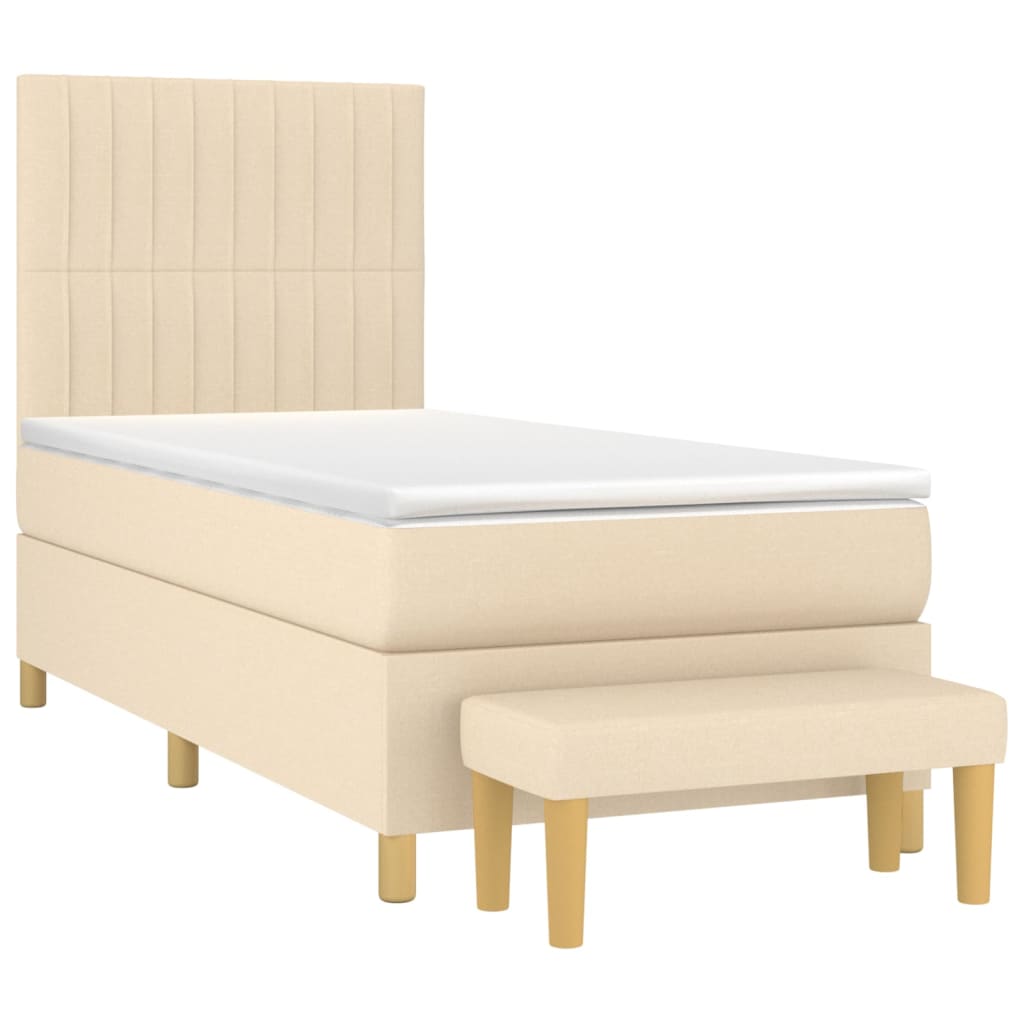 kontinentalseng med madras 90x190 cm stof cremefarvet