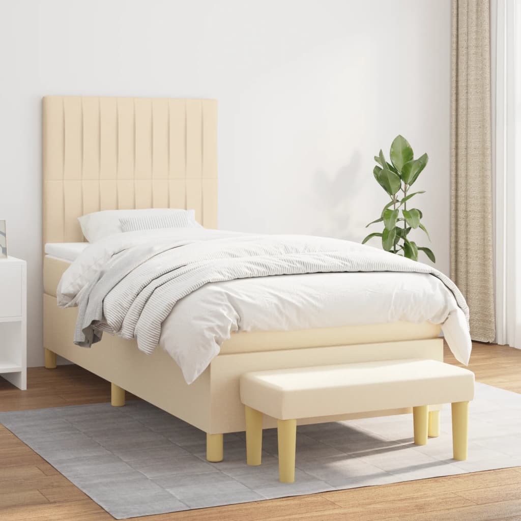 kontinentalseng med madras 90x190 cm stof cremefarvet