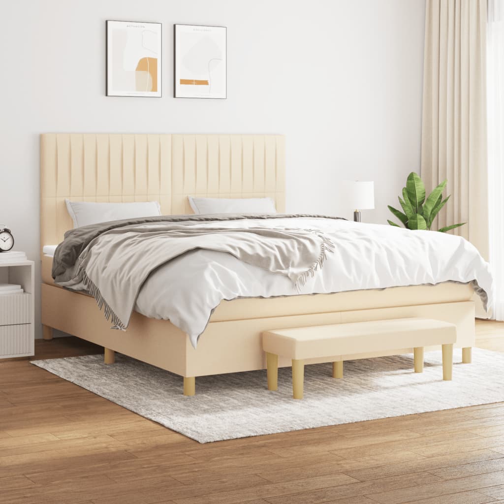 kontinentalseng med madras 160x200 cm stof cremefarvet