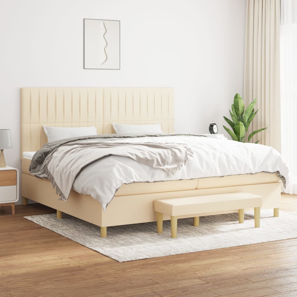 kontinentalseng med madras 200x200 cm stof cremefarvet