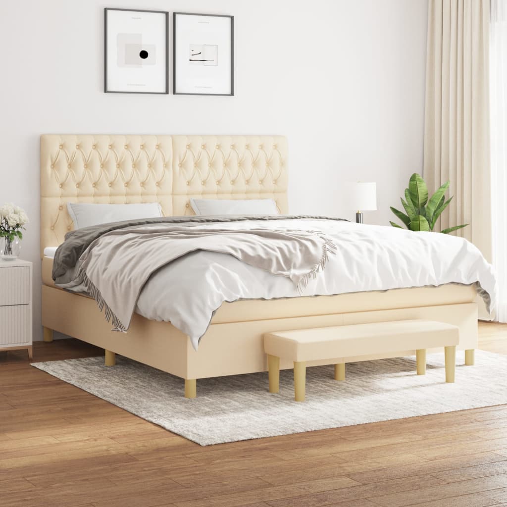kontinentalseng med madras 180x200 cm stof cremefarvet