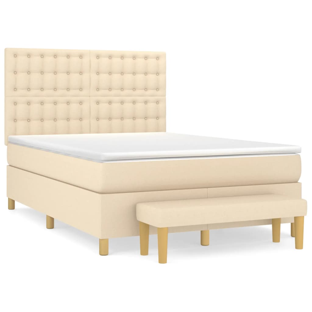 kontinentalseng med madras 140x190 cm stof cremefarvet