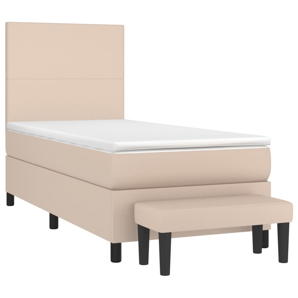 kontinentalseng 100x200 cm kunstlæder cappuccinofarvet