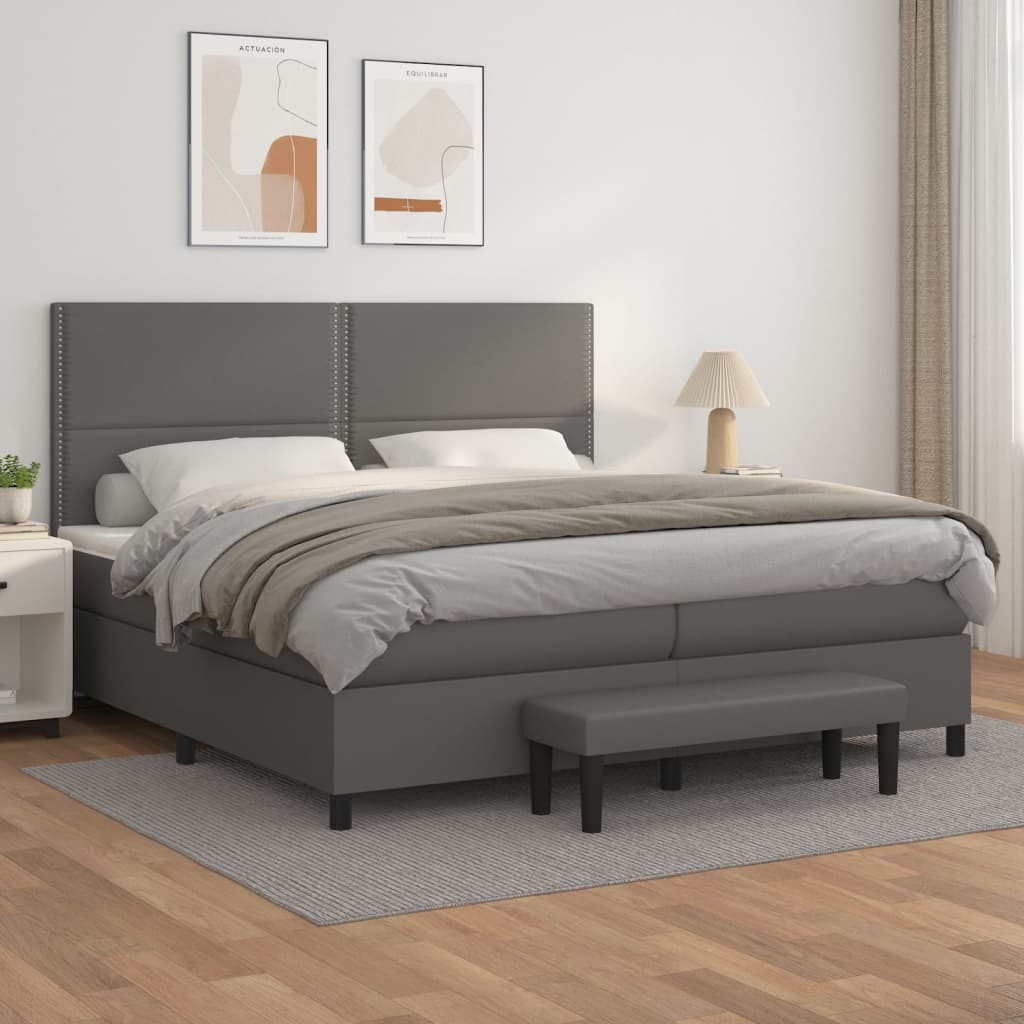 kontinentalseng med madras 200x200 cm kunstlæder grå