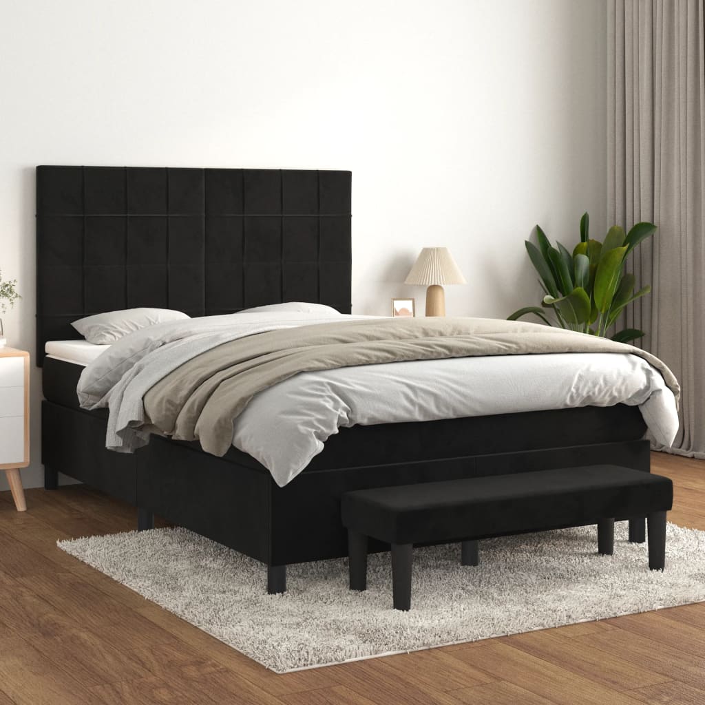 kontinentalseng med madras 140x190 cm fløjl sort