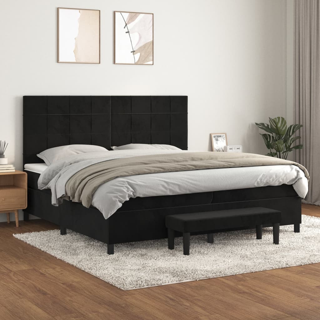 kontinentalseng med madras 200x200 cm fløjl sort