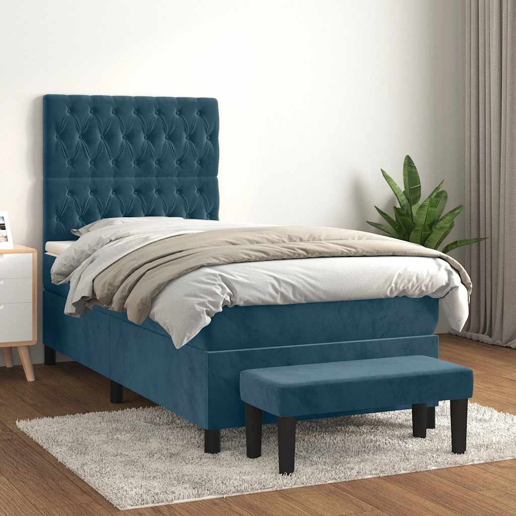 kontinentalseng med madras 90x200 cm fløjl mørkeblå