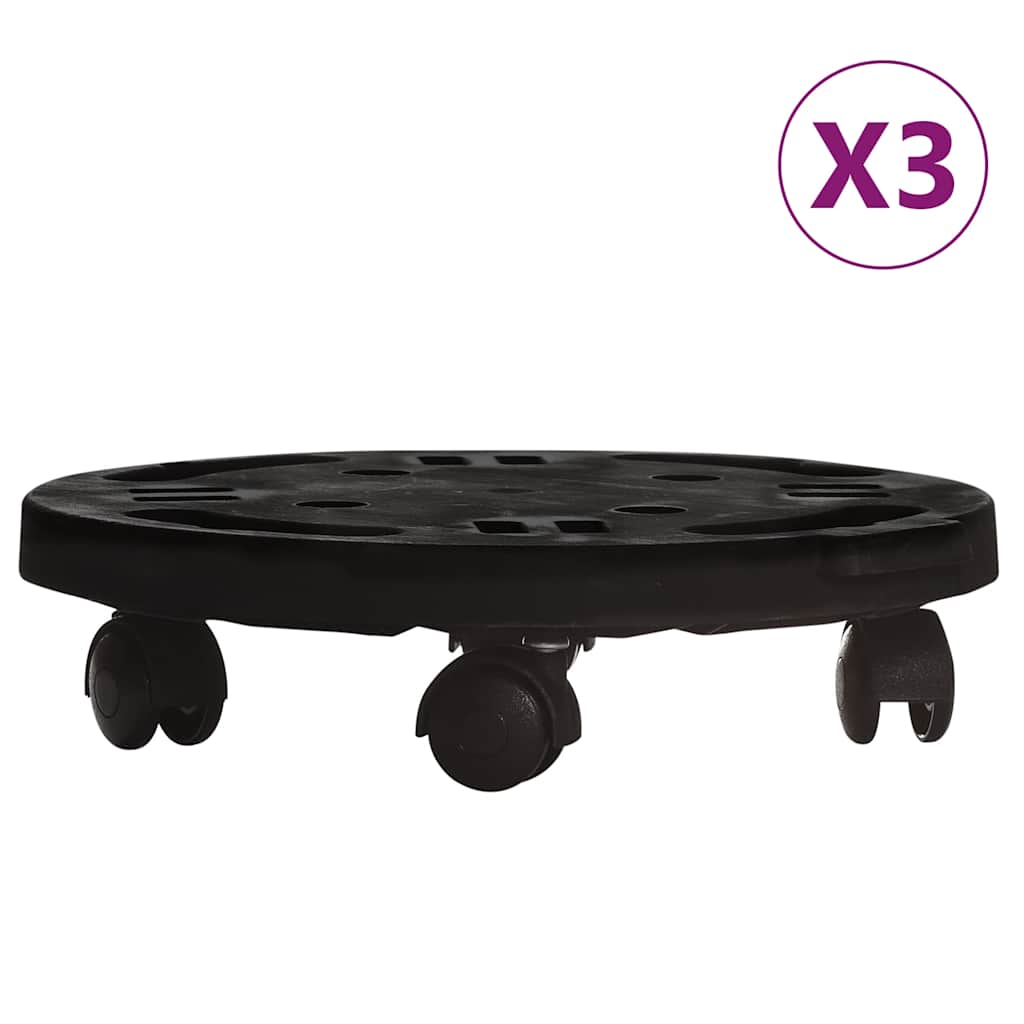 plantevogne 3 stk. med hjul 170 kg diam. 30 cm sort