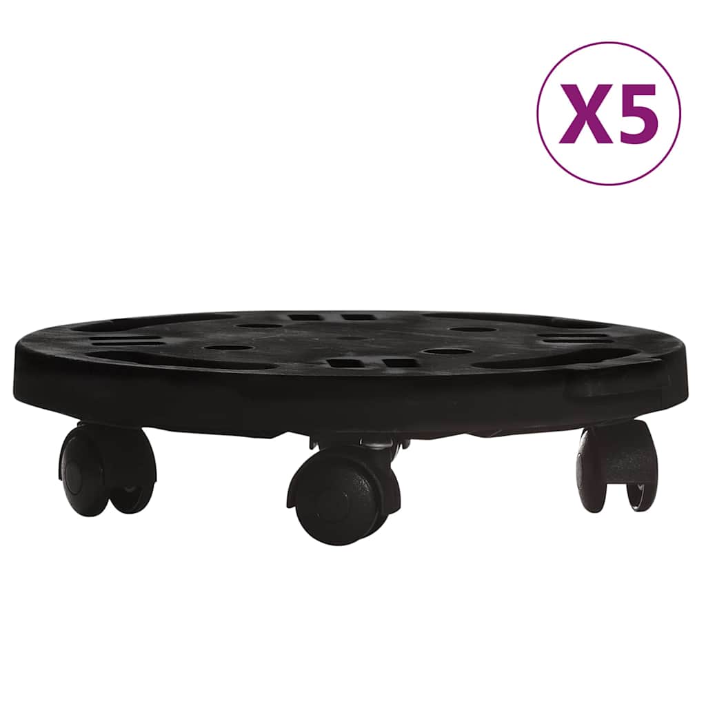 plantevogne 5 stk. med hjul 170 kg diam. 30 cm sort