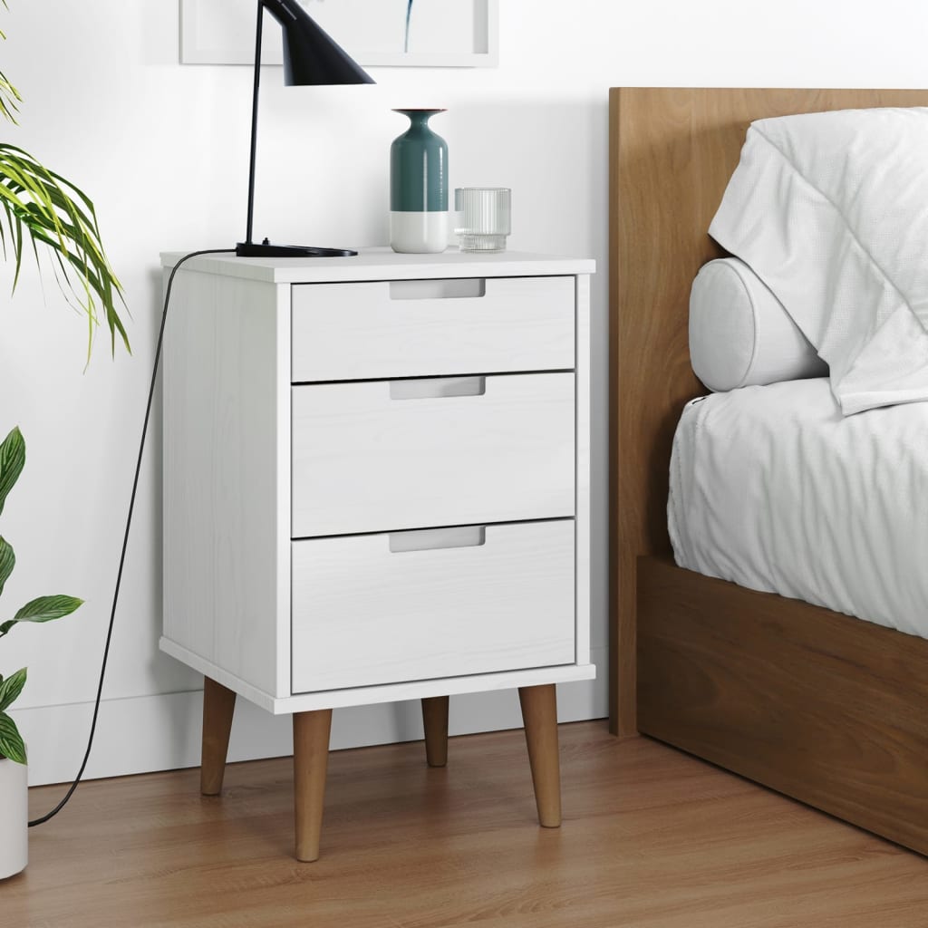 sengebord MOLDE 40x35x65 cm massivt fyrretræ hvid