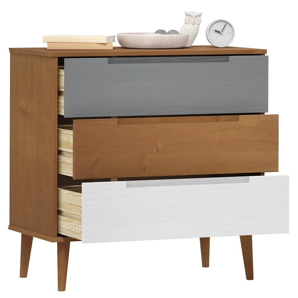 kommode MOLDE 80x40x80 cm massivt fyrretræ brun