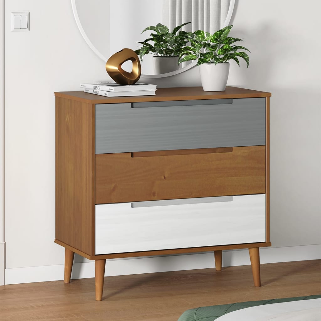 kommode MOLDE 80x40x80 cm massivt fyrretræ brun