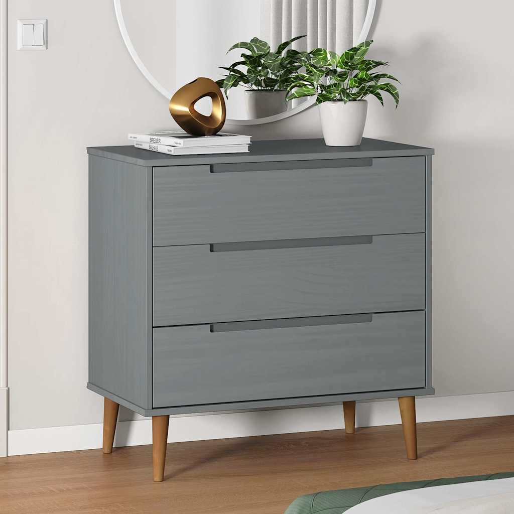 kommode MOLDE 80x40x80 cm massivt fyrretræ grå