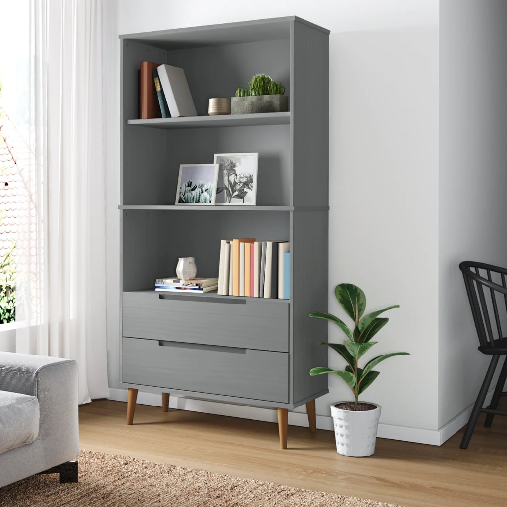 bogreol MOLDE 85x35x170,5 cm massivt fyrretræ grå