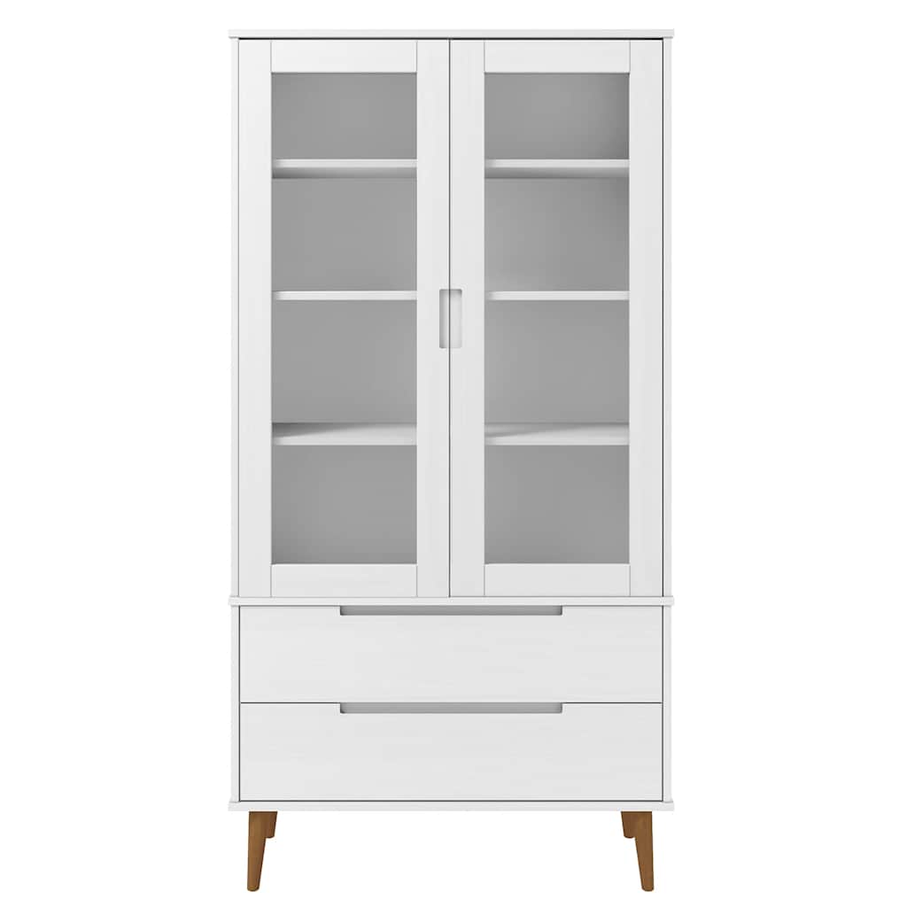 vitrineskab MOLDE 90x35x175 cm massivt fyrretræ hvid