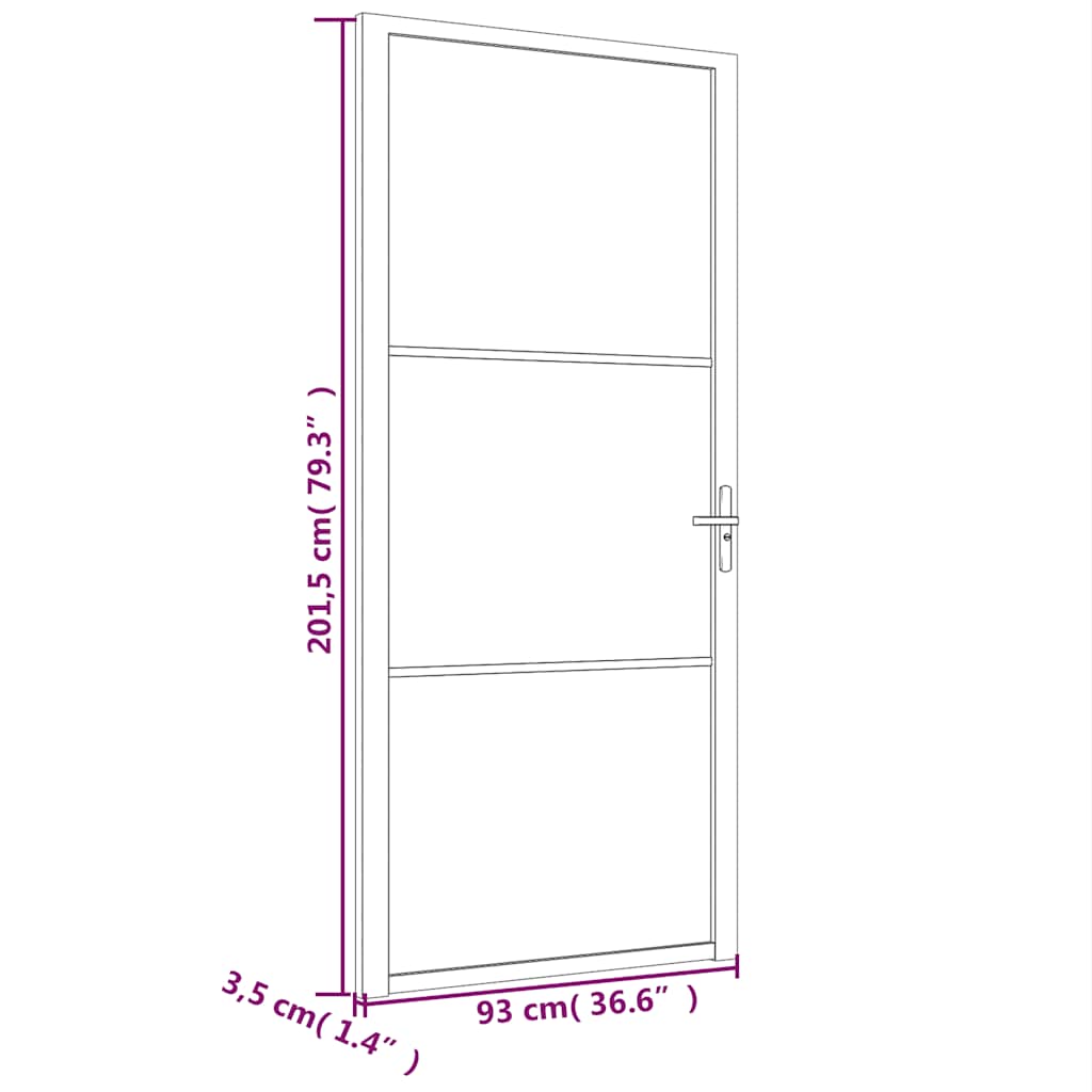 dør 93x201,5 cm sikkerhedsglas mat glas og aluminium sort