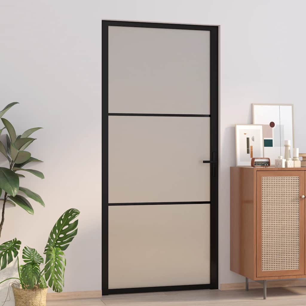 dør 93x201,5 cm sikkerhedsglas mat glas og aluminium sort