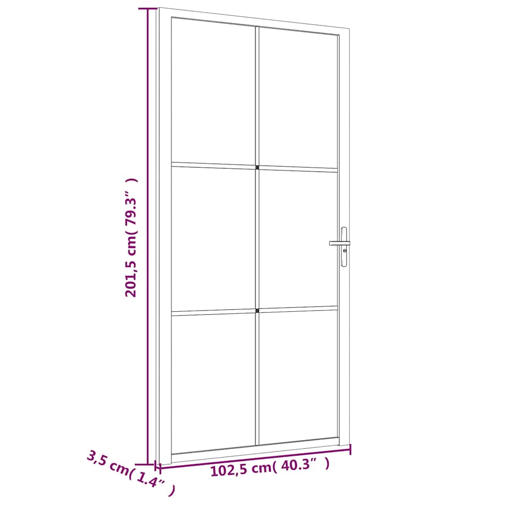 dør 102,5x201,5 cm sikkerhedsglas mat glas og aluminium sort