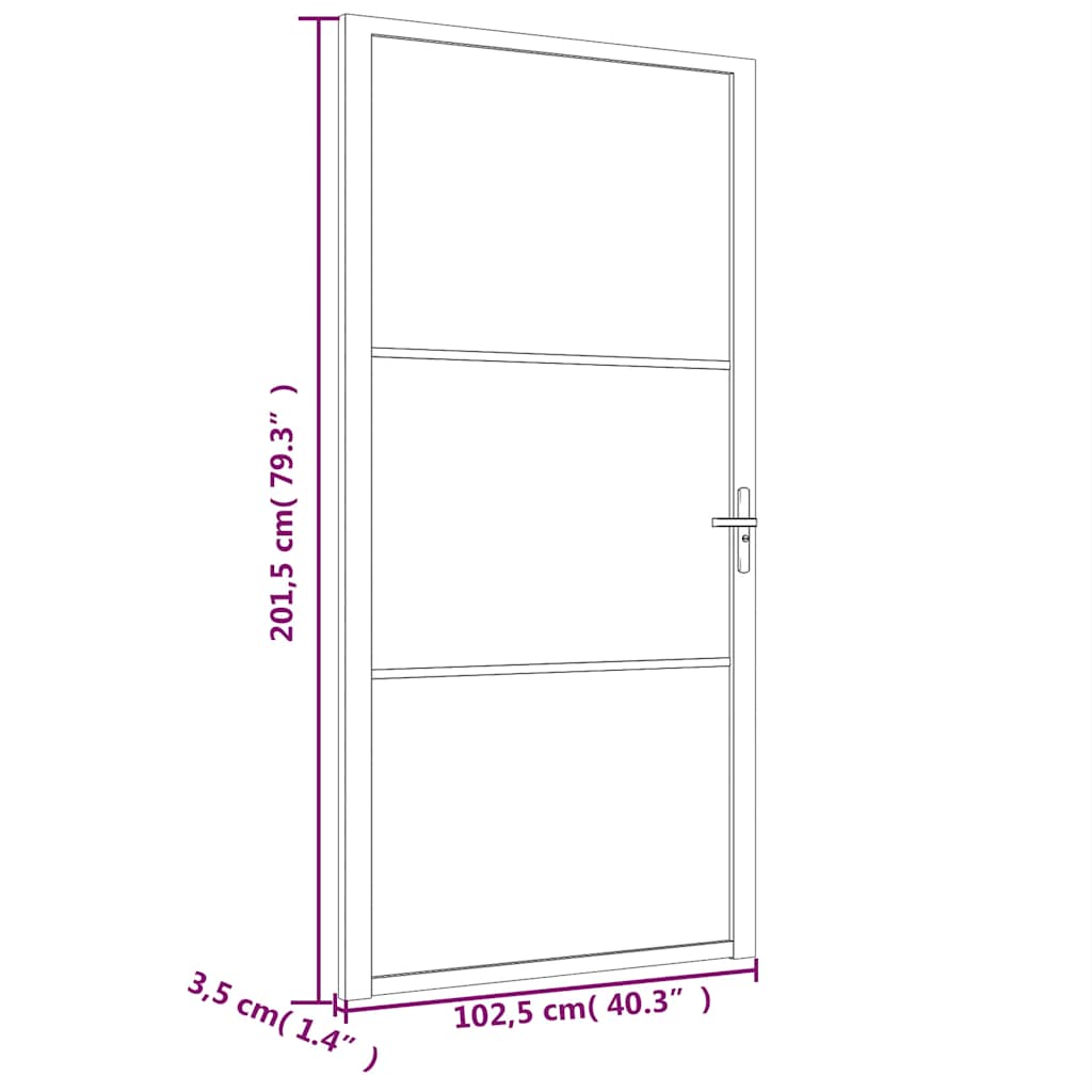 dør 102,5x201,5 cm sikkerhedsglas og aluminium sort