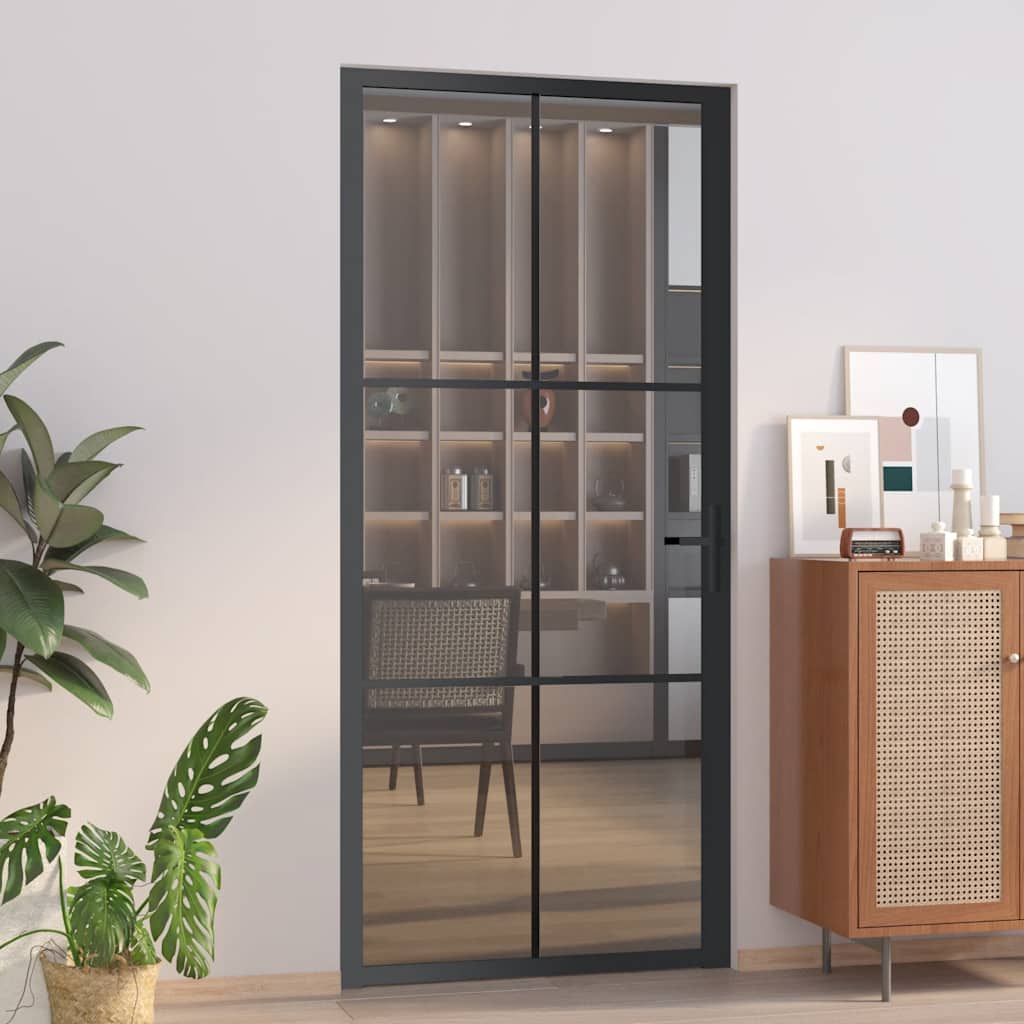 dør 93x201,5 cm sikkerhedsglas og aluminium sort