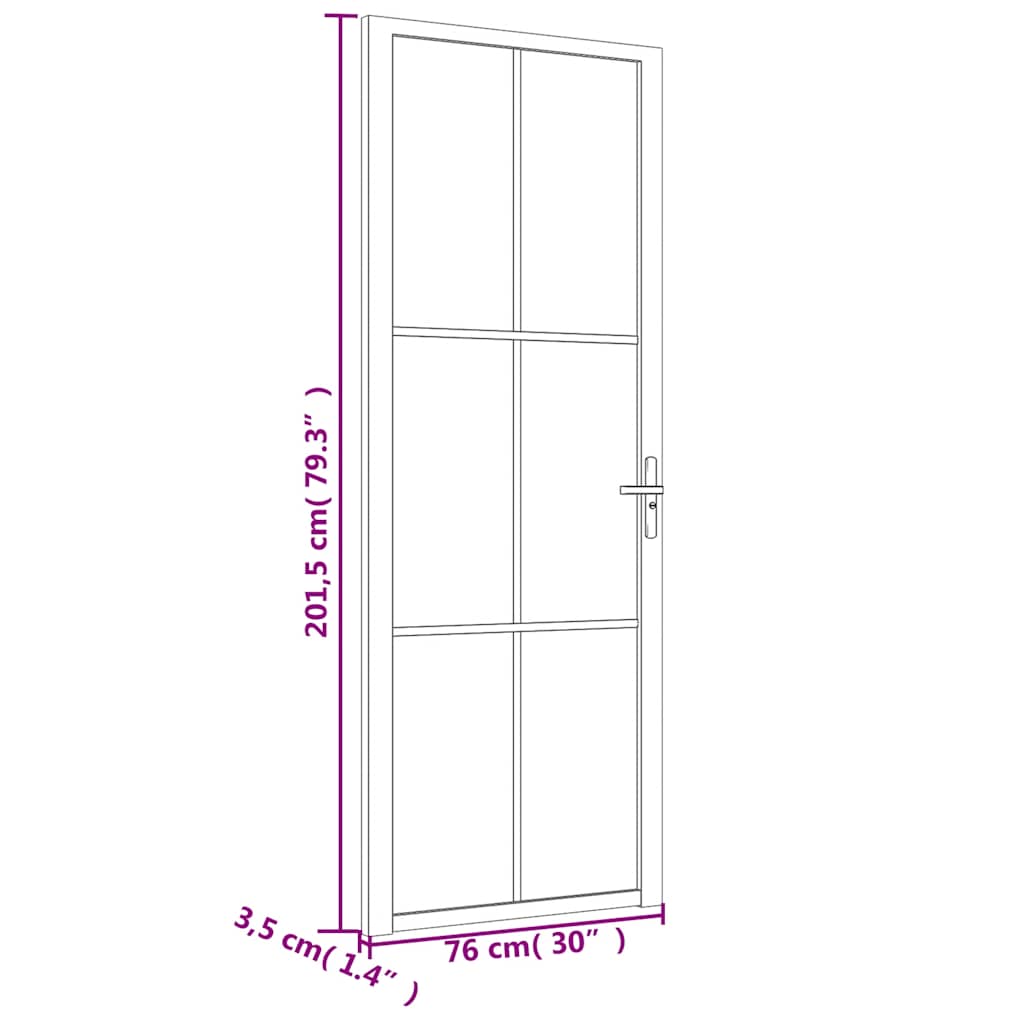 dør 76x201,5 cm sikkerhedsglas og aluminium hvid