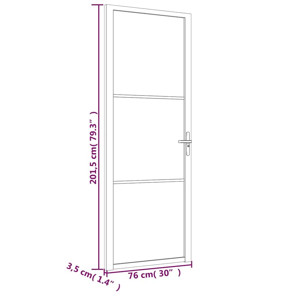 dør 76x201,5 cm mat glas og aluminium hvid
