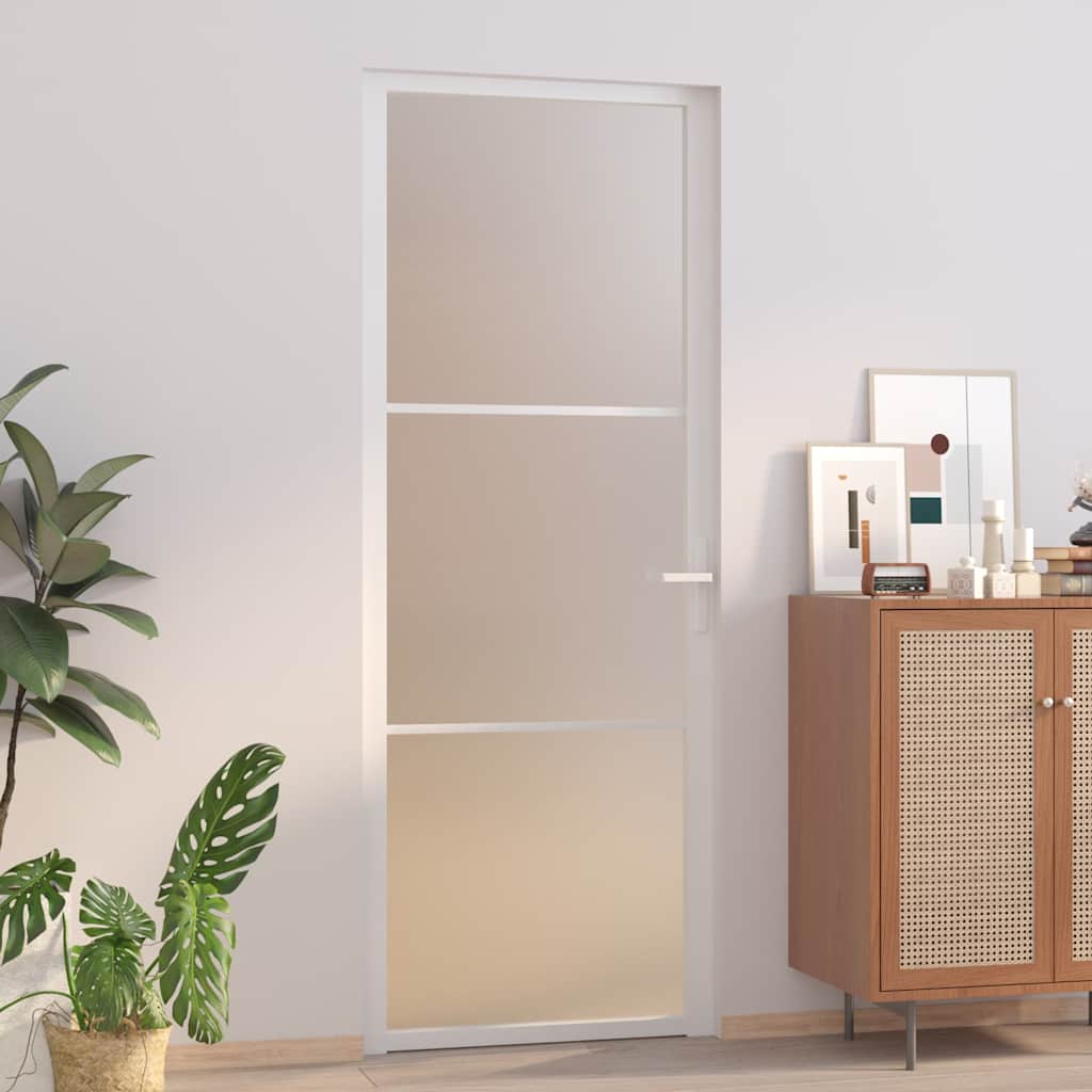 dør 76x201,5 cm mat glas og aluminium hvid