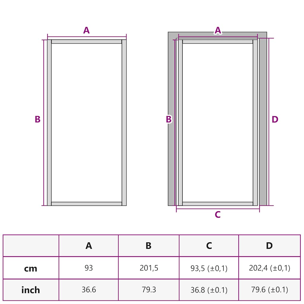 dør 93x201,5 cm mat glas og aluminium hvid