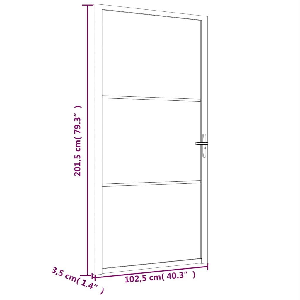 dør 102,5x201,5 cm sikkerhedsglas mat glas og aluminium hvid