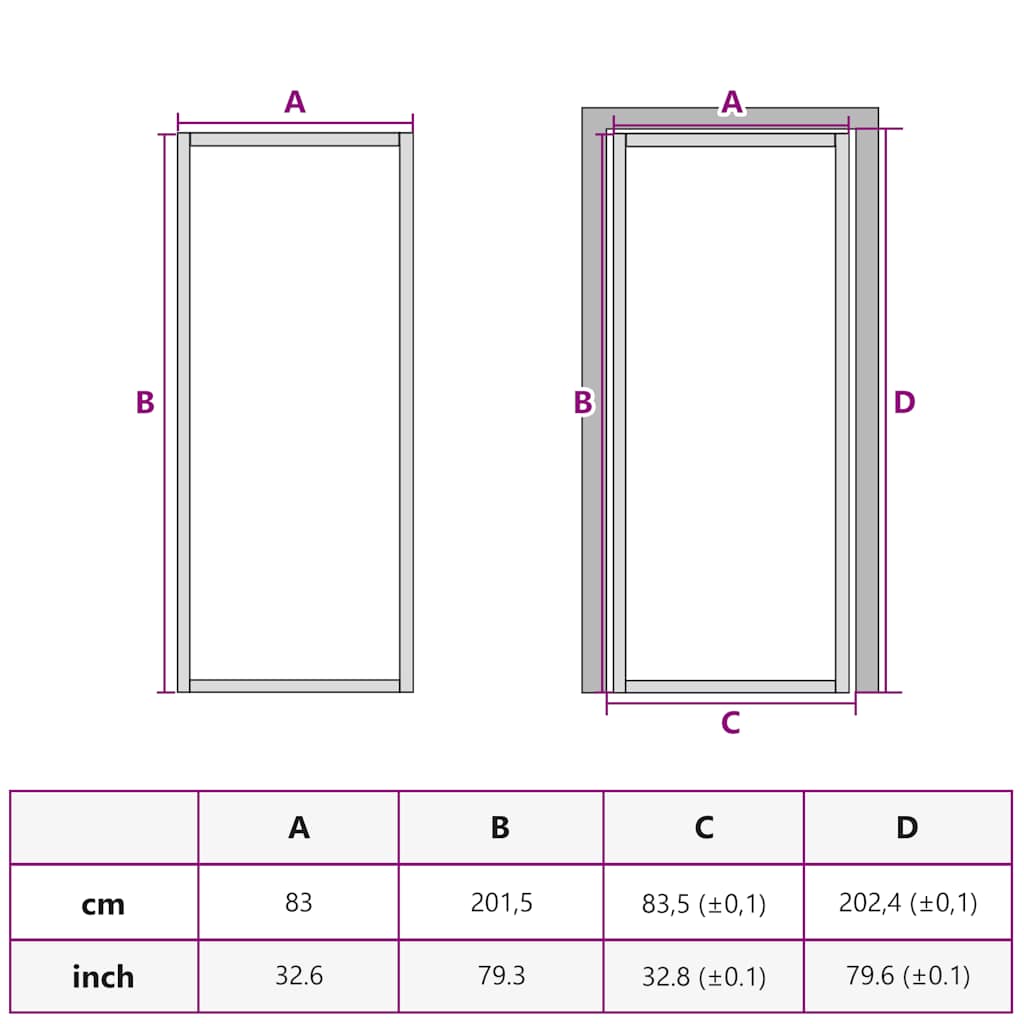dør 83x201,5 cm mat glas og aluminium hvid