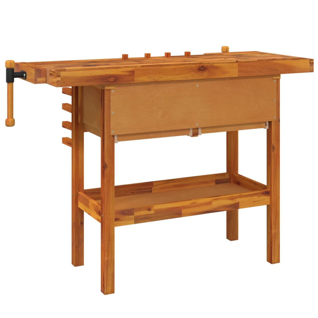 arbejdsbord skuffer og skruestik 124x52x83 cm massivt akacietræ