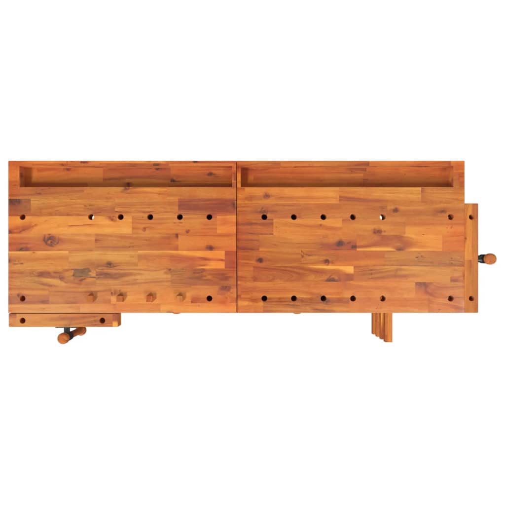 arbejdsbord m. skuffer + skruestik 162x62x83 cm massivt akacie