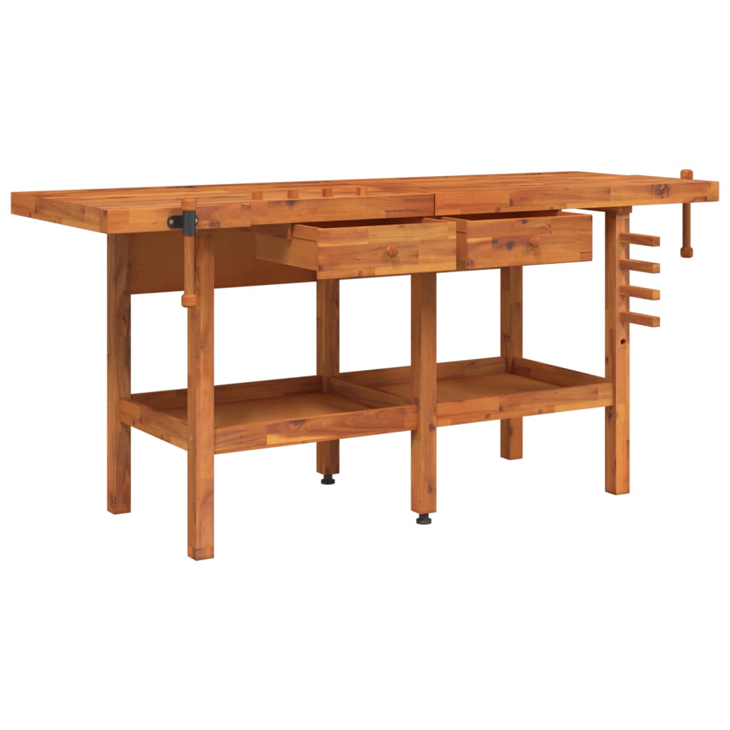 arbejdsbord m. skuffer + skruestik 192x62x83 cm massivt akacie