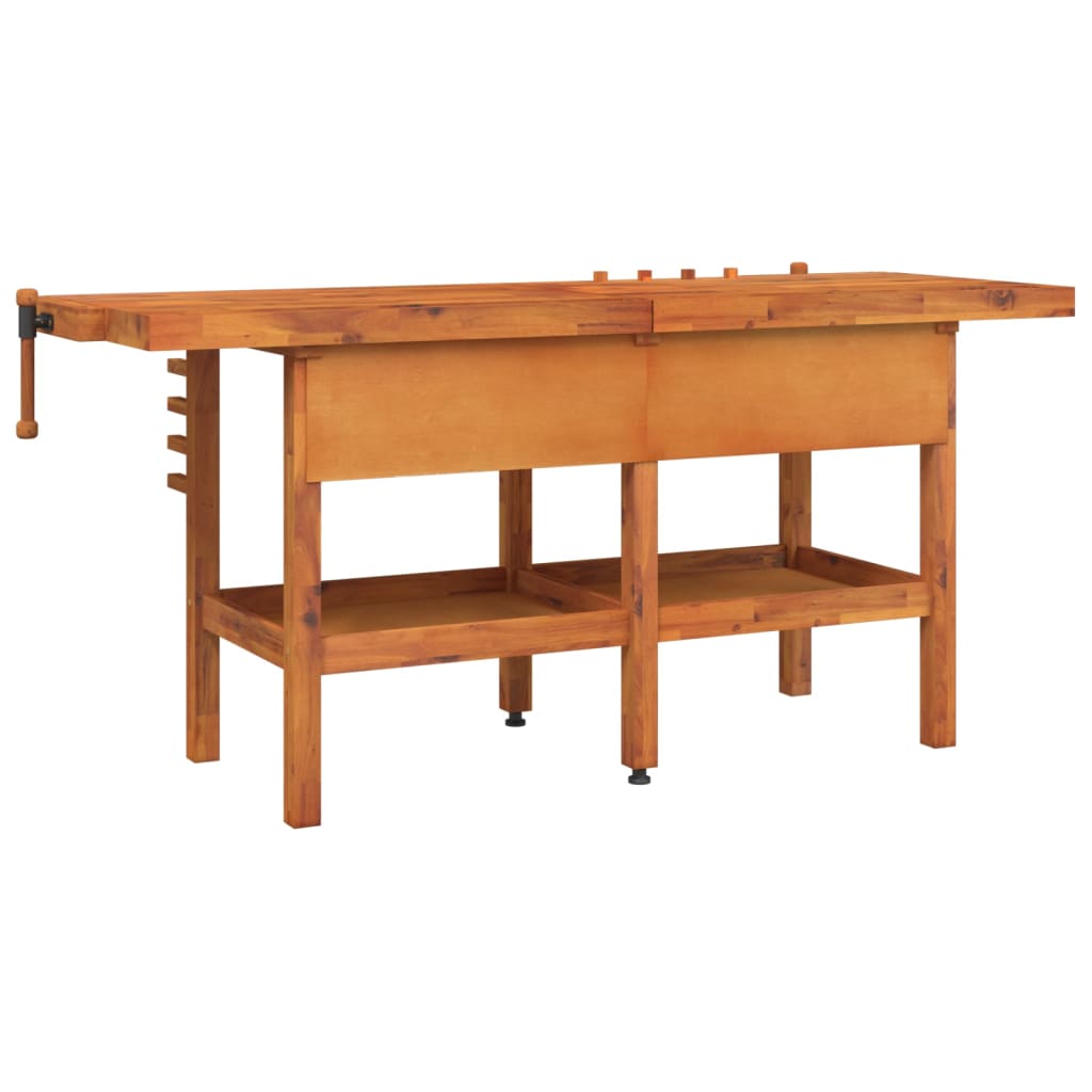 arbejdsbord m. skuffer + skruestik 192x62x83 cm massivt akacie