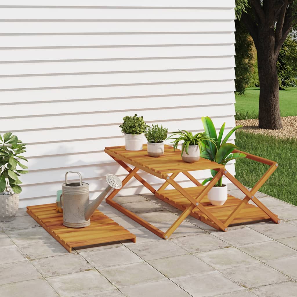 foldbar reol med 3 hylder 70x31x63 cm massivt akacietræ brun