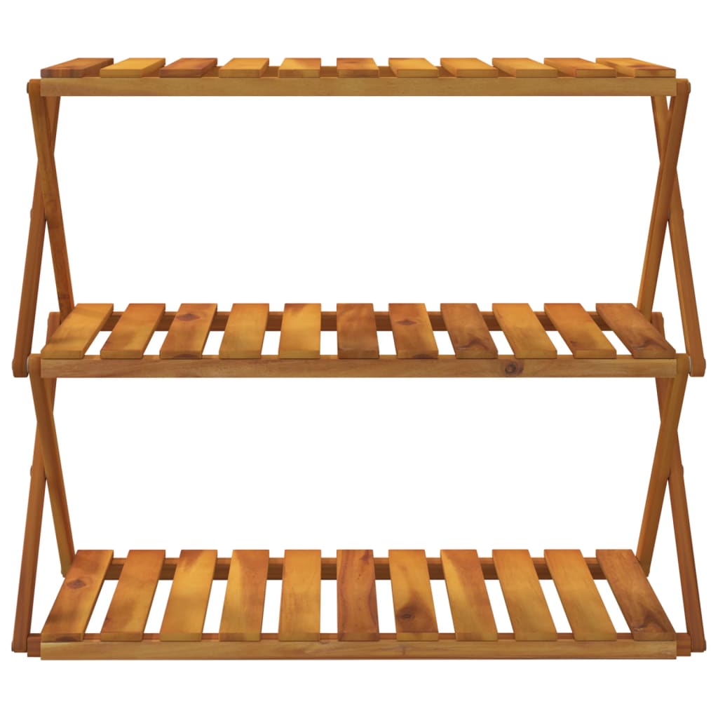 foldbar reol med 3 hylder 70x31x63 cm massivt akacietræ brun