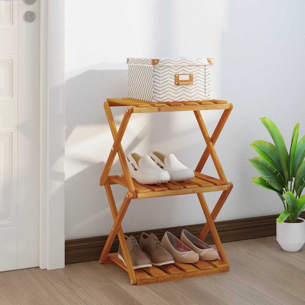 foldbar reol med 3 hylder 43x31x63 cm massivt akacietræ brun