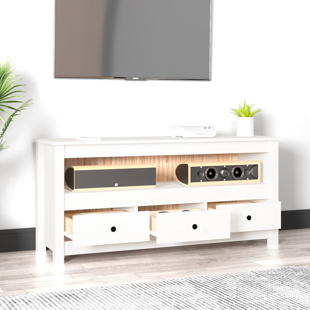tv-bord 114x35x52 cm massivt fyrretræ hvid