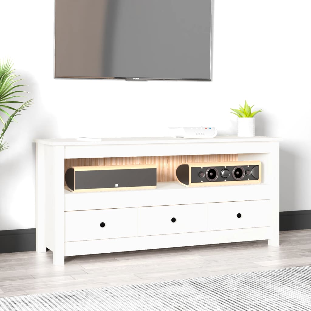 tv-bord 114x35x52 cm massivt fyrretræ hvid