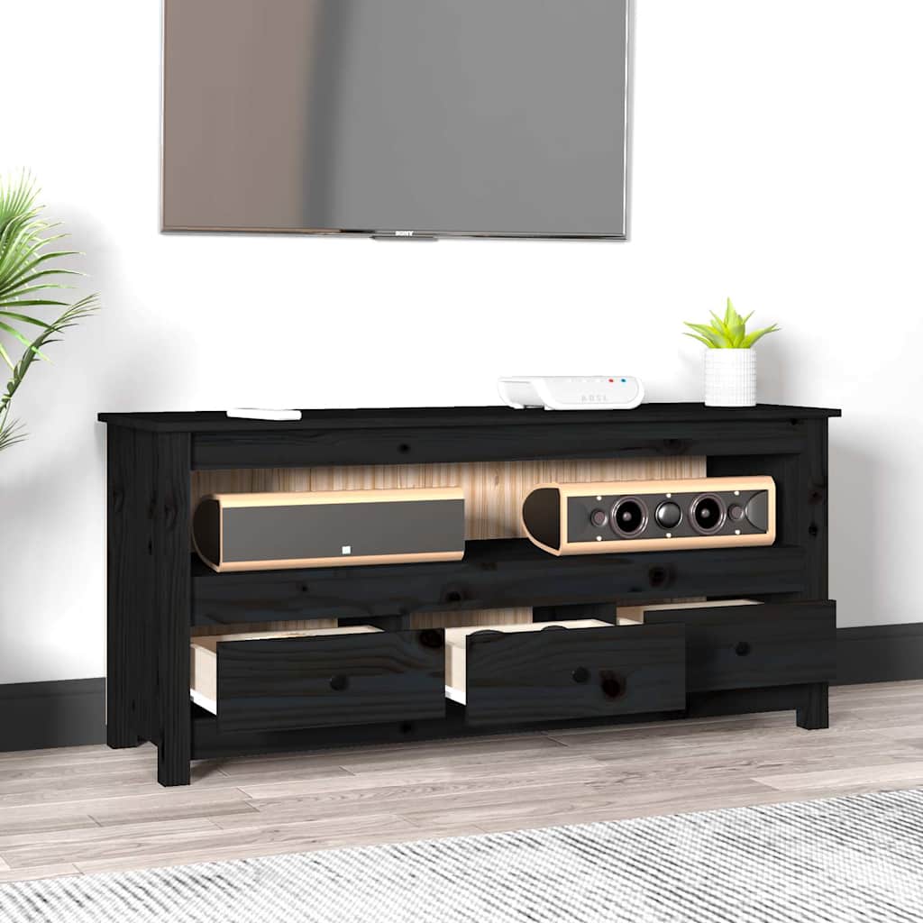 tv-bord 114x35x52 cm massivt fyrretræ sort