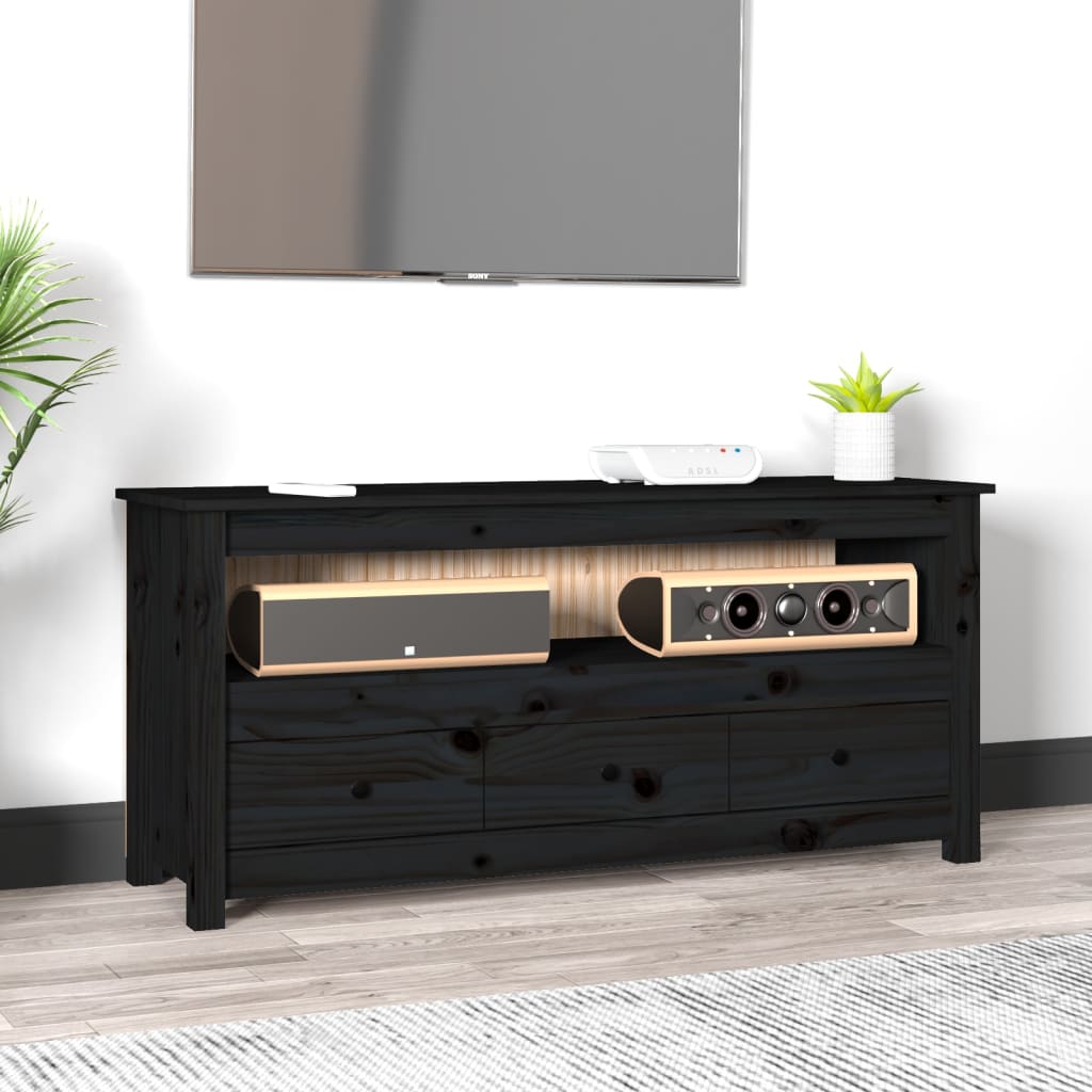 tv-bord 114x35x52 cm massivt fyrretræ sort