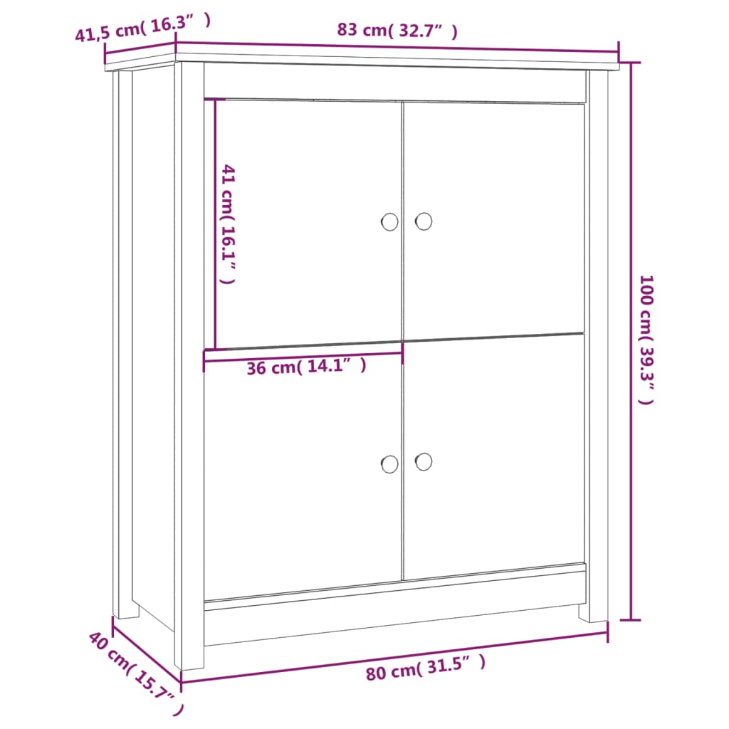 skænk 83x41,5x100 cm massivt fyrretræ sort