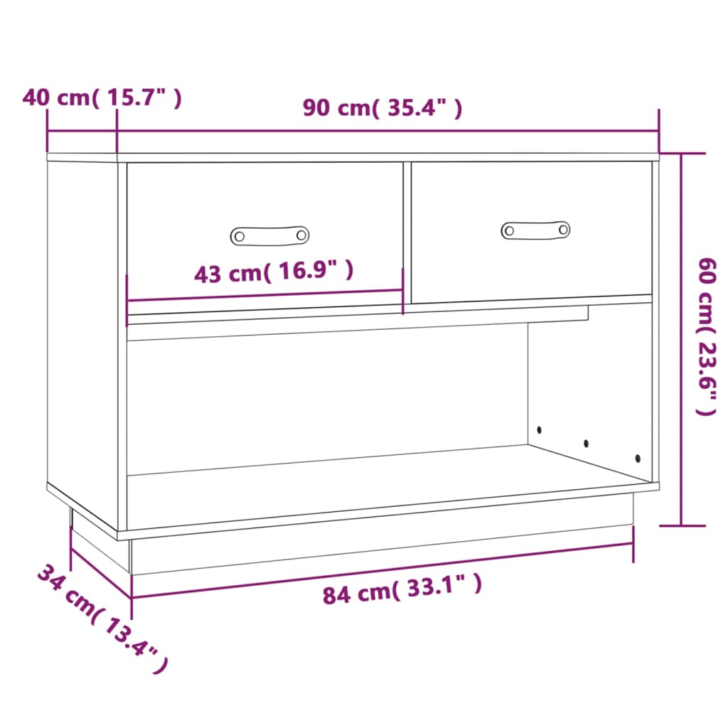tv-bord 90x40x60 cm massivt fyrretræ grå
