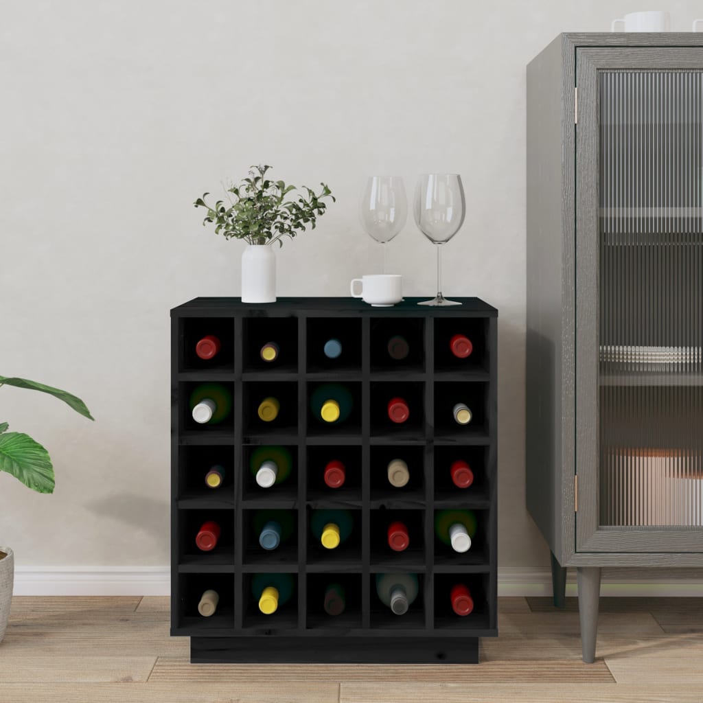Vinskab 55,5x34x61 cm massivt fyrretræ sort
