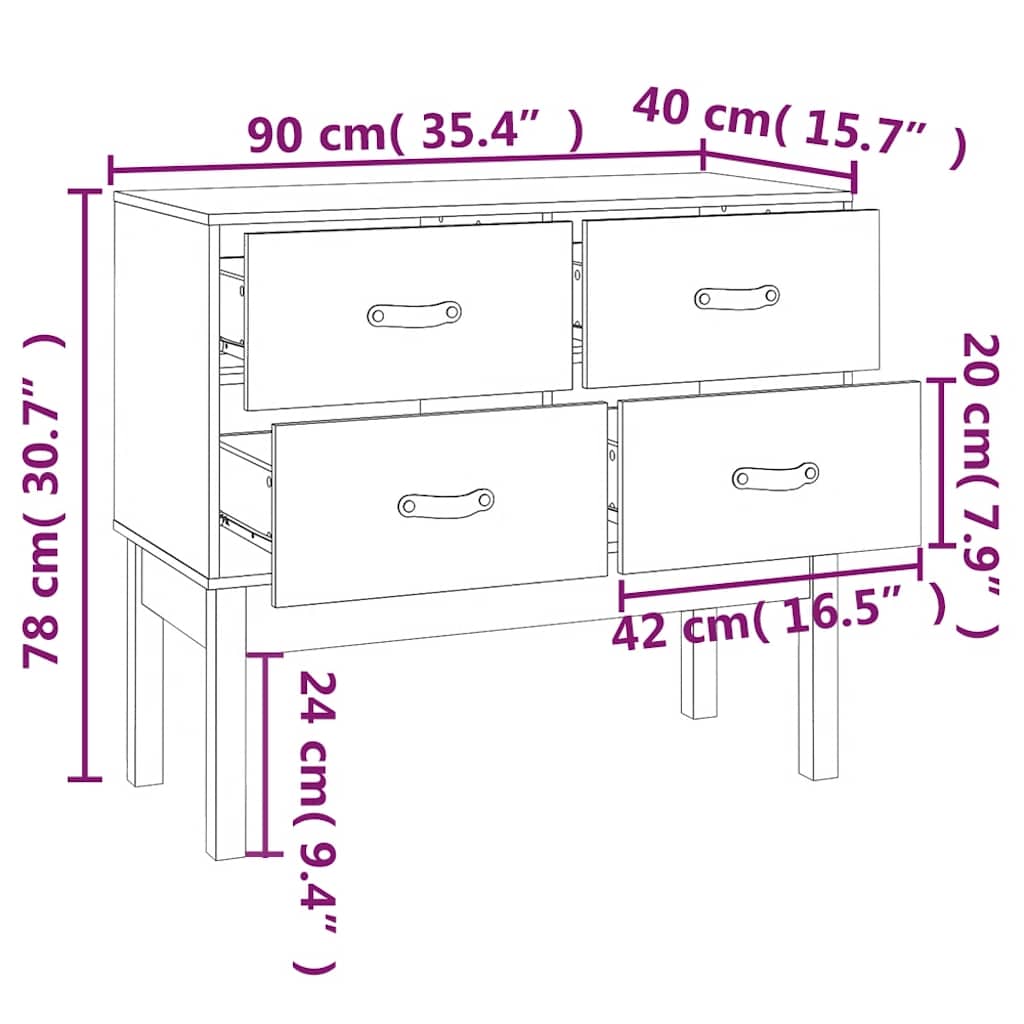 konsolskab 90x40x78 cm massivt fyrretræ sort