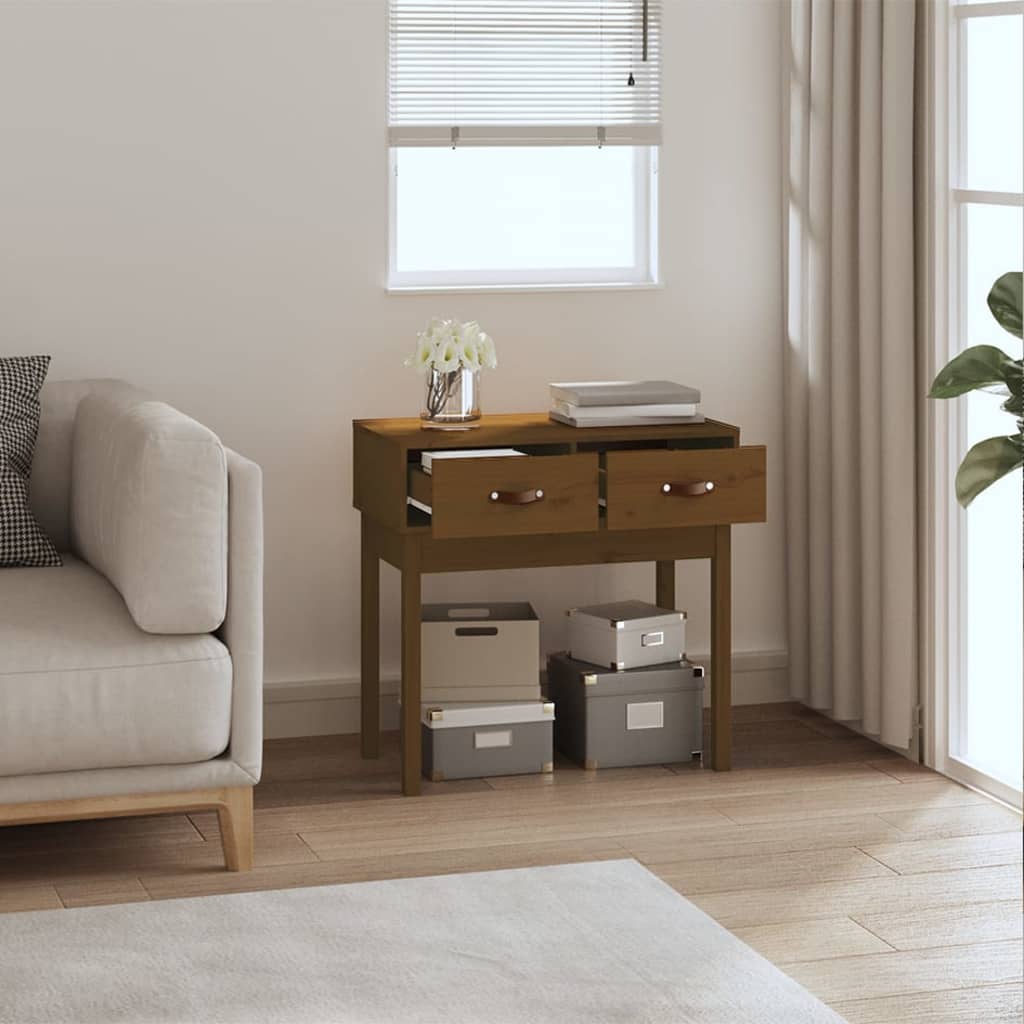 konsolbord 76,5x40x75 cm massivt fyrretræ gyldenbrun