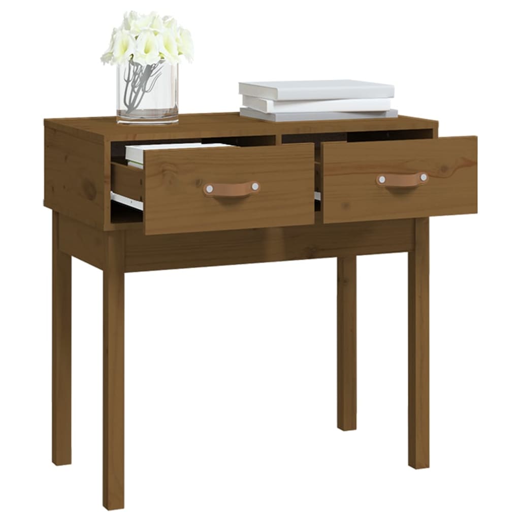konsolbord 76,5x40x75 cm massivt fyrretræ gyldenbrun