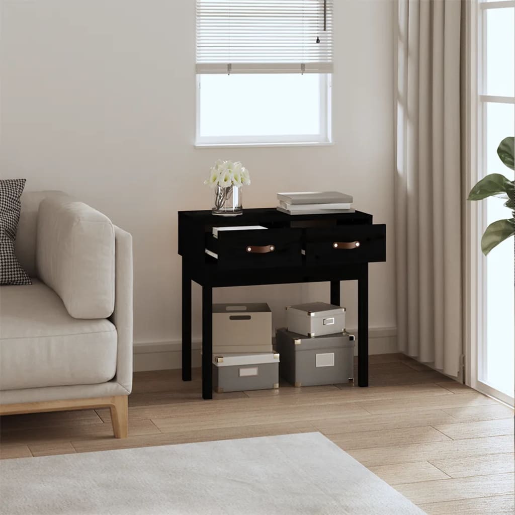 konsolbord 76,5x40x75 cm massivt fyrretræ sort