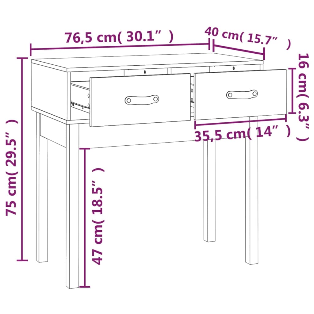 konsolbord 76,5x40x75 cm massivt fyrretræ sort