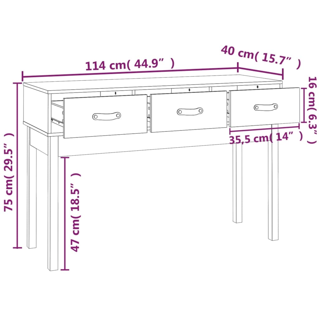 konsolbord 114x40x75 cm massivt fyrretræ hvid